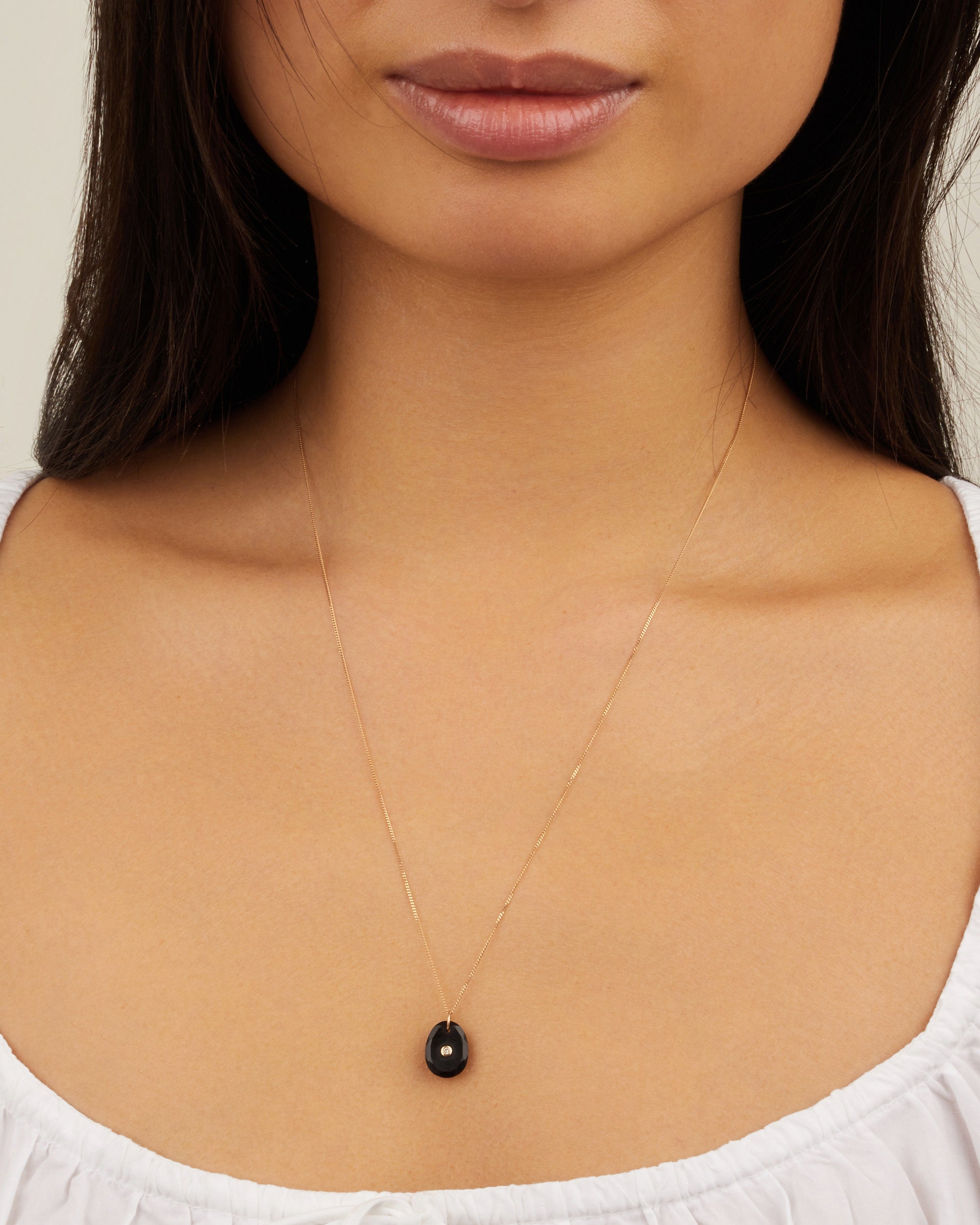 Collier oeil en or jaune avec diamant - Onyx noir & Diamant