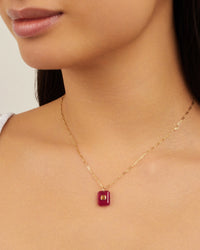 Octagonal necklace in yellow gold - Ruby & Sunstone