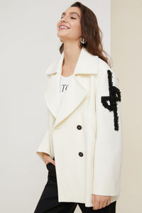 Wool pea jacket with pearl logo - Pearl