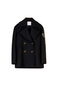 Caban oversize à logo brodé en laine - Noir