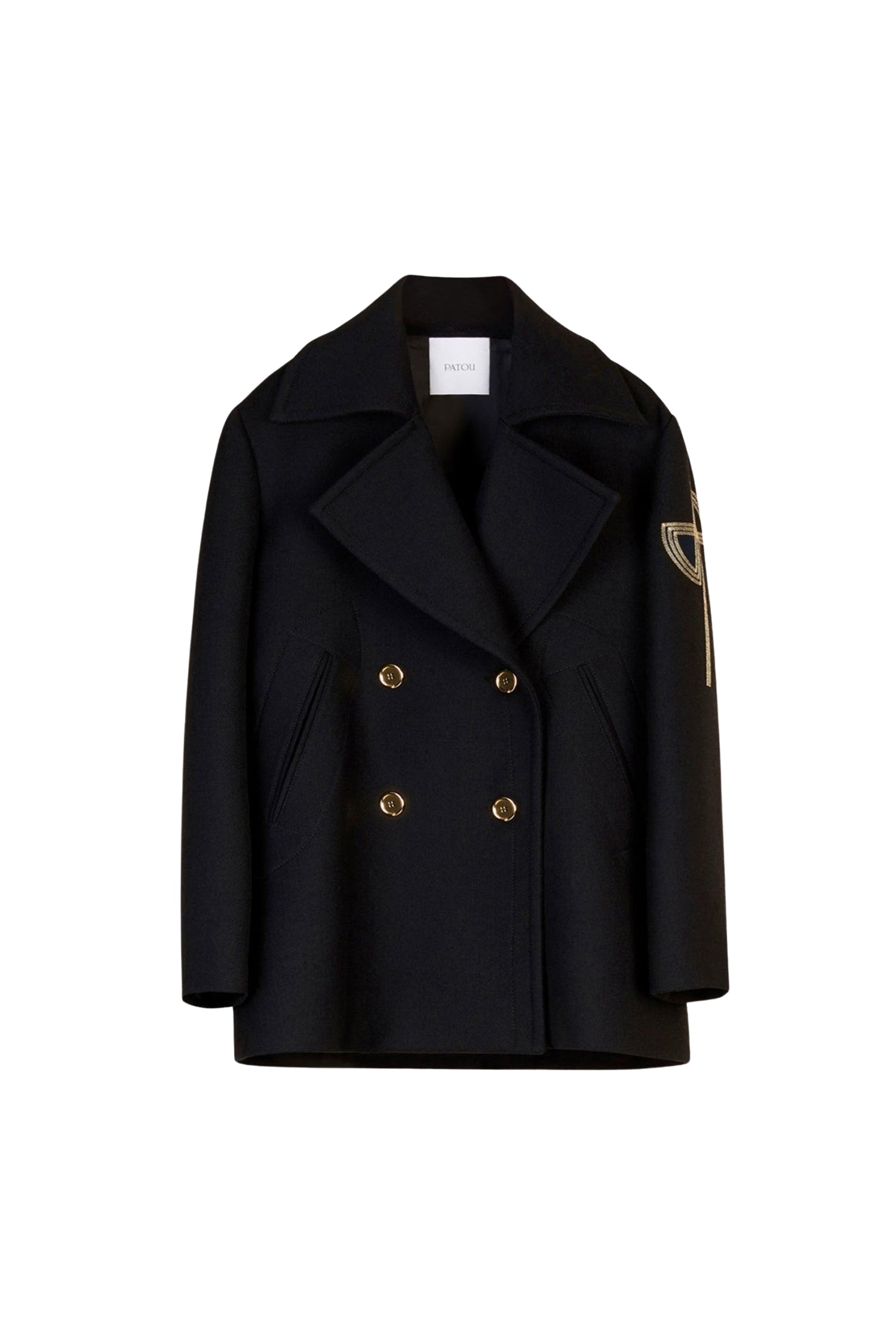 Caban oversize à logo brodé en laine - Noir