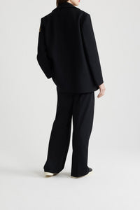 Caban oversize à logo brodé en laine - Noir