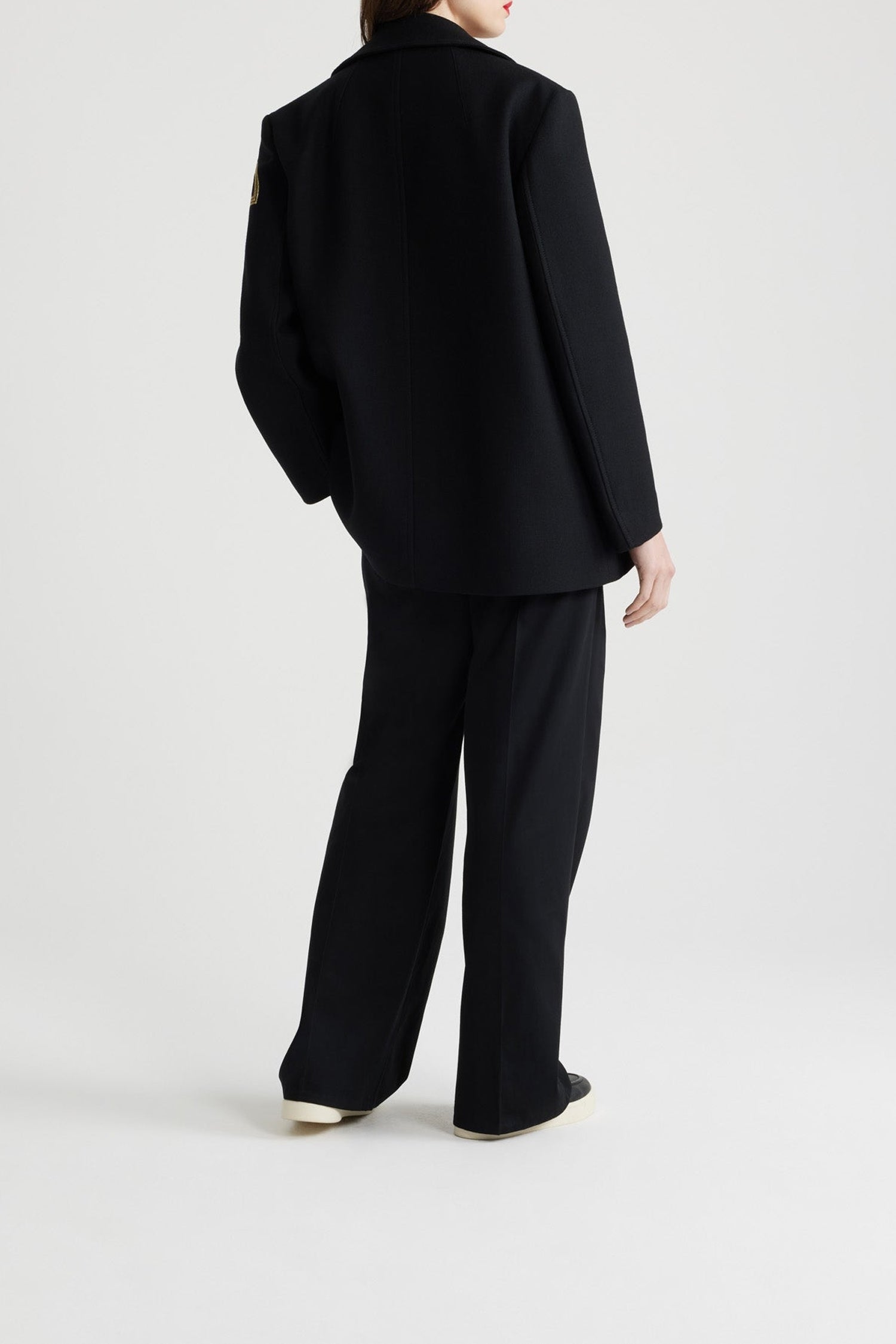 Caban oversize à logo brodé en laine - Noir