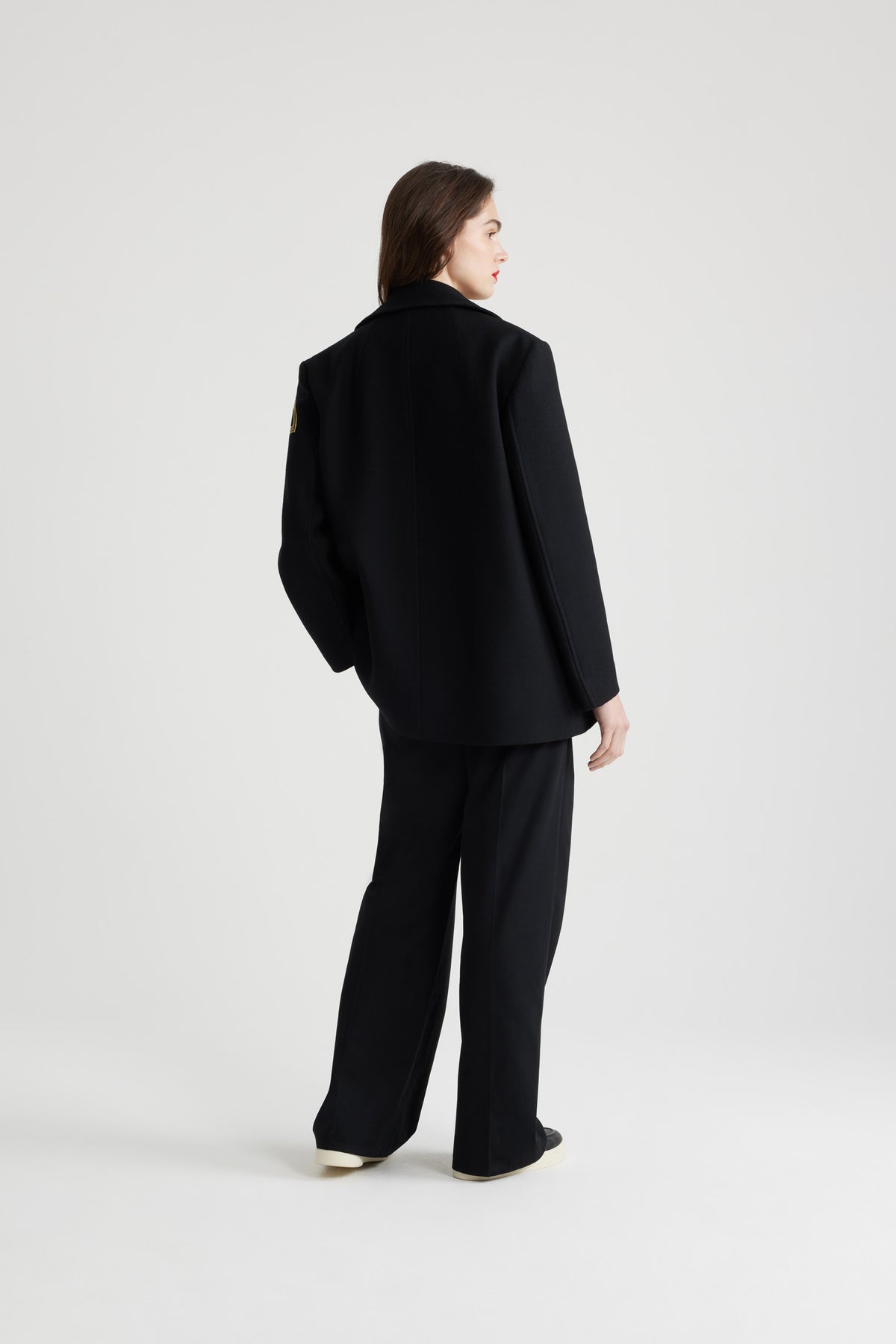 Black / Caban en laine oversize à logo brodé