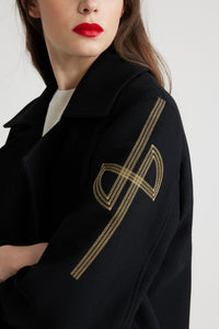 Black / Caban en laine oversize à logo brodé