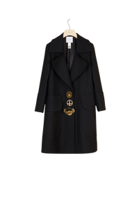 Manteau long décoré de broches en laine - Noir
