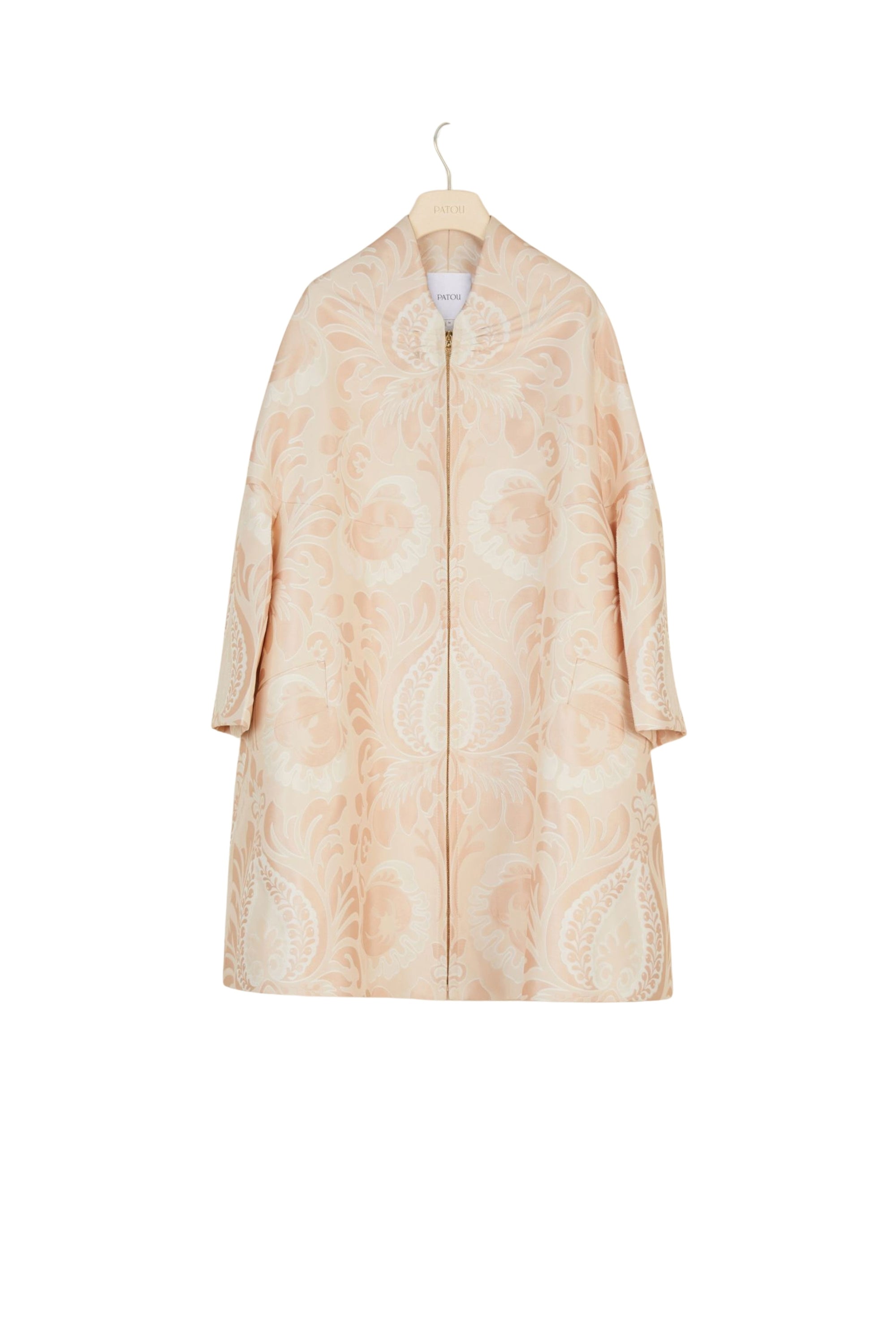 Oversized coat in floral jacquard - Peach Blossom
