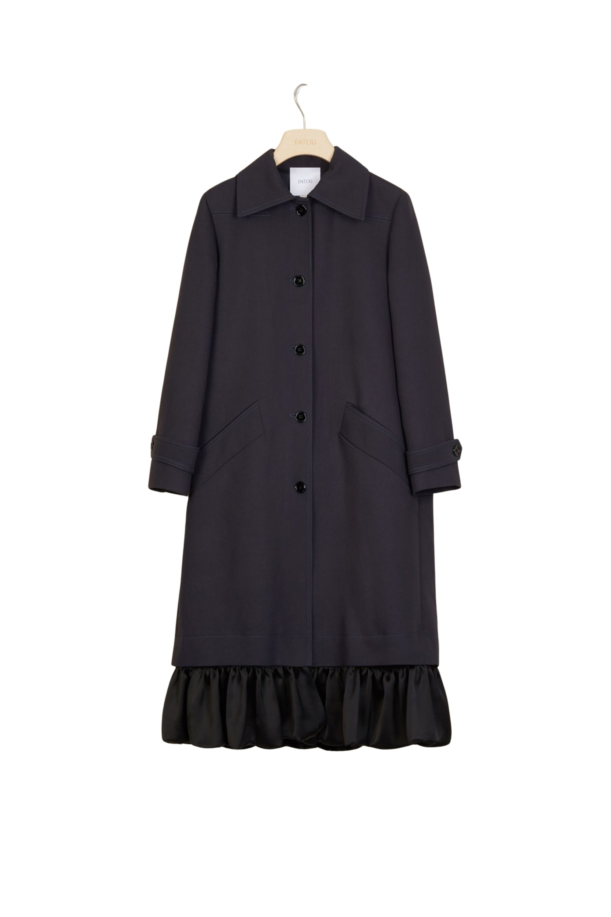 Gabardine coat with ruffled hem - Storm