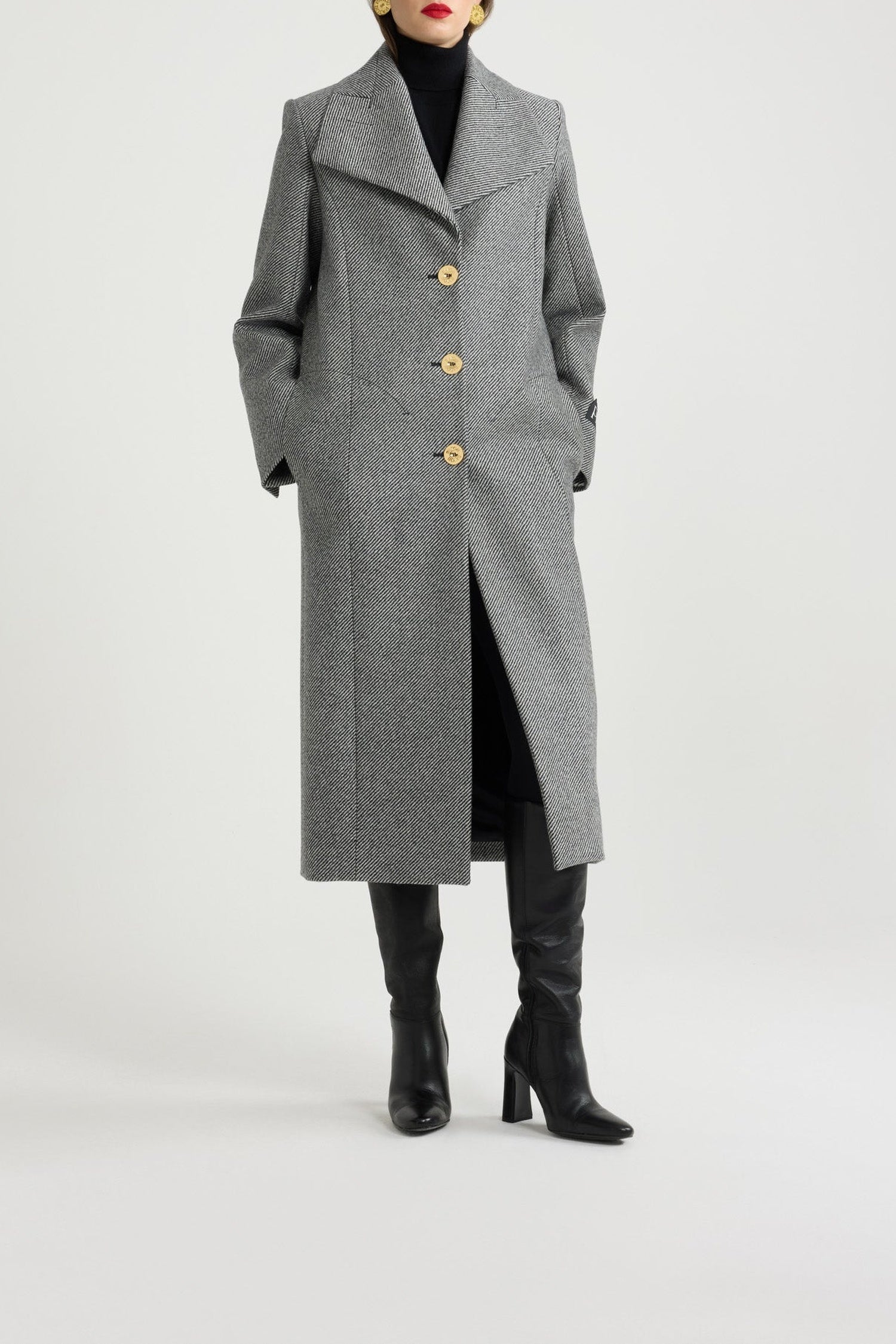 Manteau long en laine texturée
