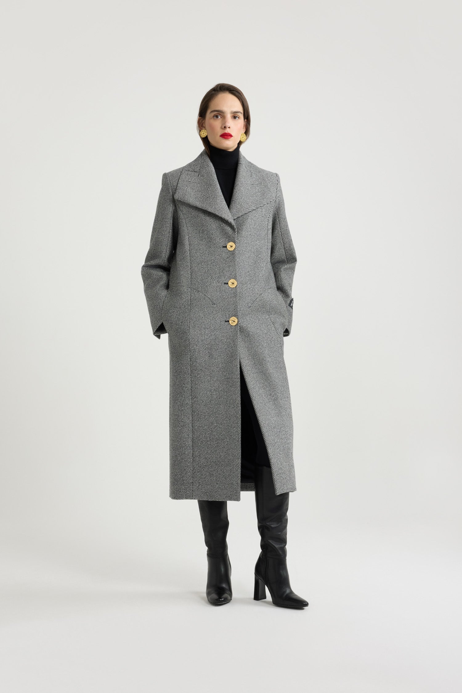 Manteau long en laine texturée