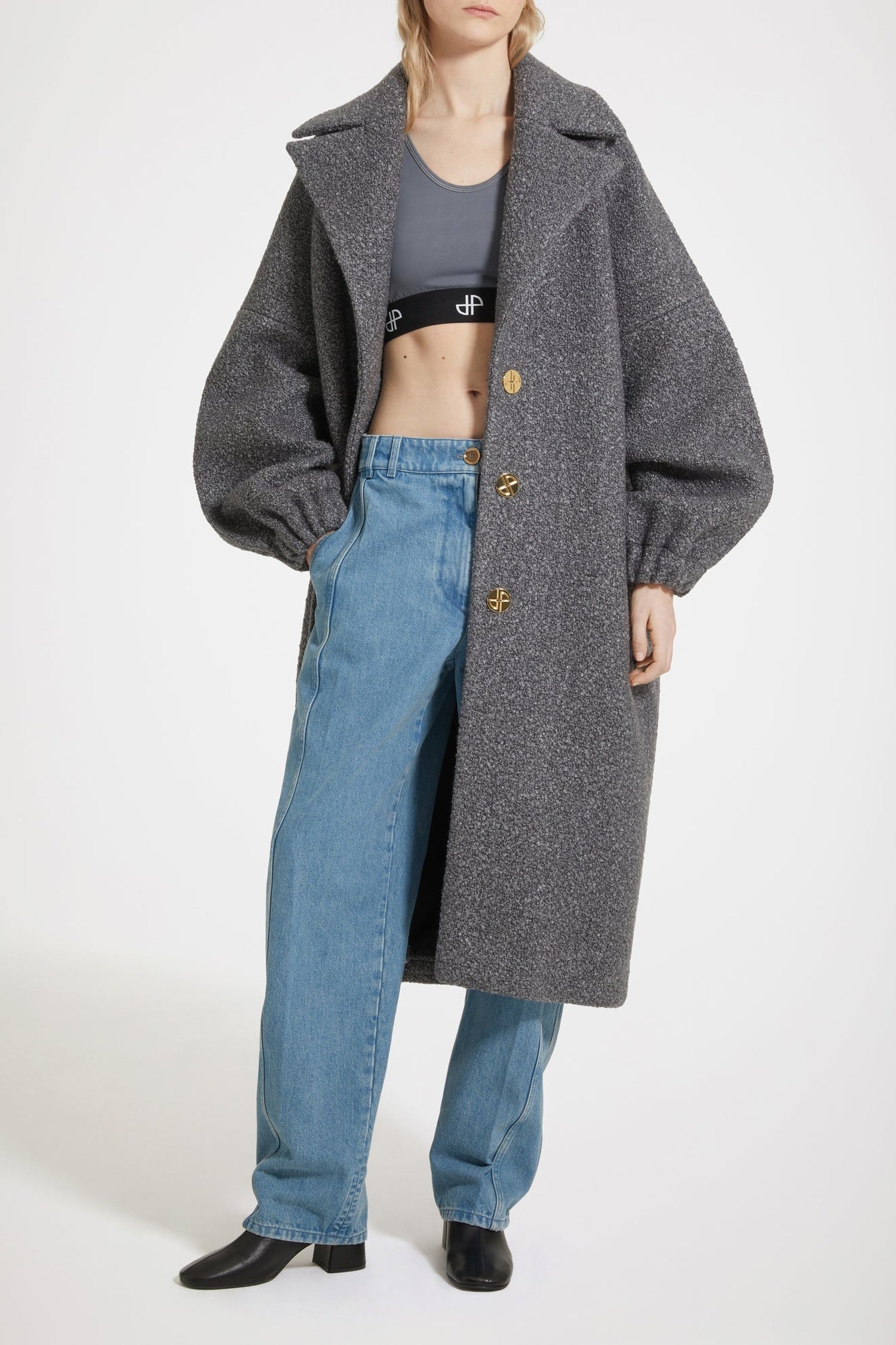 Manteau cocon en laine bouclée mélangée