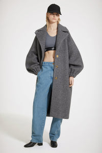 Manteau cocon en laine bouclée mélangée - Gris Anthracite