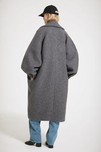 Manteau cocon en laine bouclée mélangée - Gris Anthracite