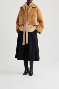 Manteau court côtelé en laine et cachemire - Biscuit