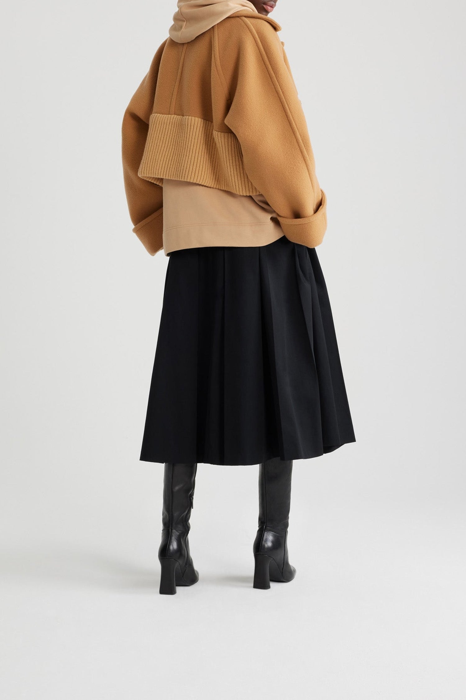 Manteau court côtelé en laine et cachemire - Biscuit