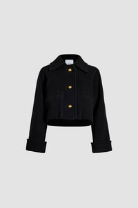 Manteau court à orlet côtelé en laine et cachemire