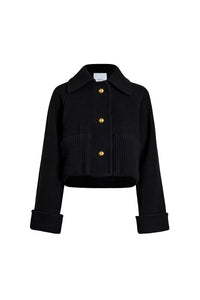 Black / Manteau court à orlet côtelé en laine et cachemire