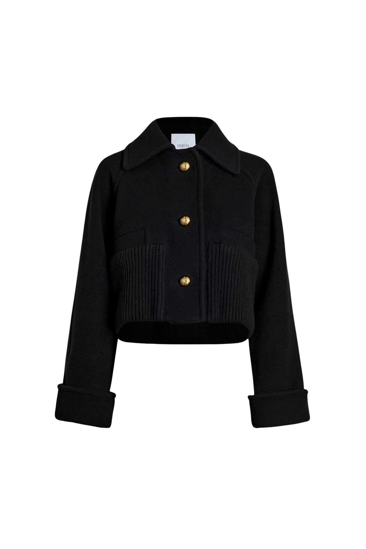 Black / Manteau court à orlet côtelé en laine et cachemire