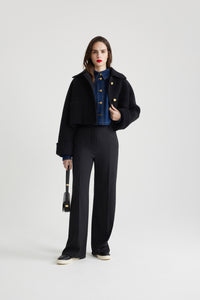 Manteau court à orlet côtelé en laine et cachemire