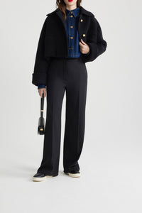 Manteau court à orlet côtelé en laine et cachemire