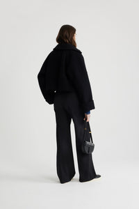 Black / Manteau court à orlet côtelé en laine et cachemire