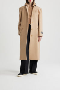 Beige / Manteau droit en laine et cachemire éco-responsable
