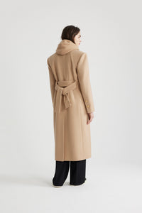 Manteau droit en laine et cachemire - Beige