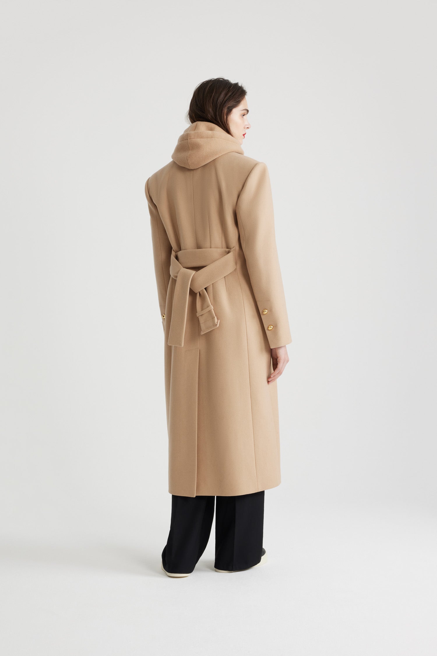 Manteau droit en laine et cachemire - Beige
