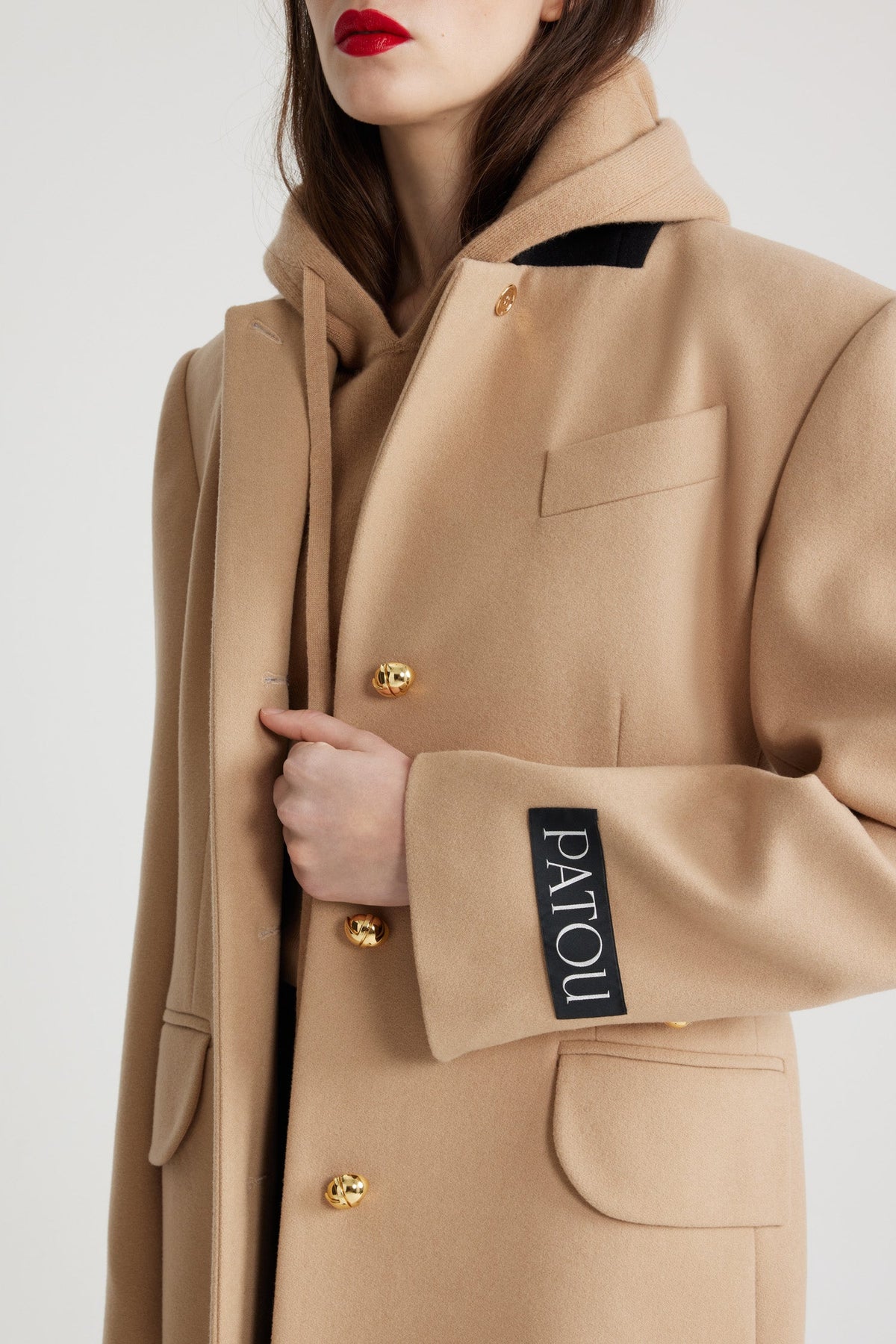 Beige / Manteau droit en laine et cachemire éco-responsable