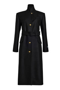 Manteau droit en laine et cachemire - Noir