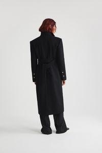 Manteau droit en laine et cachemire - Noir