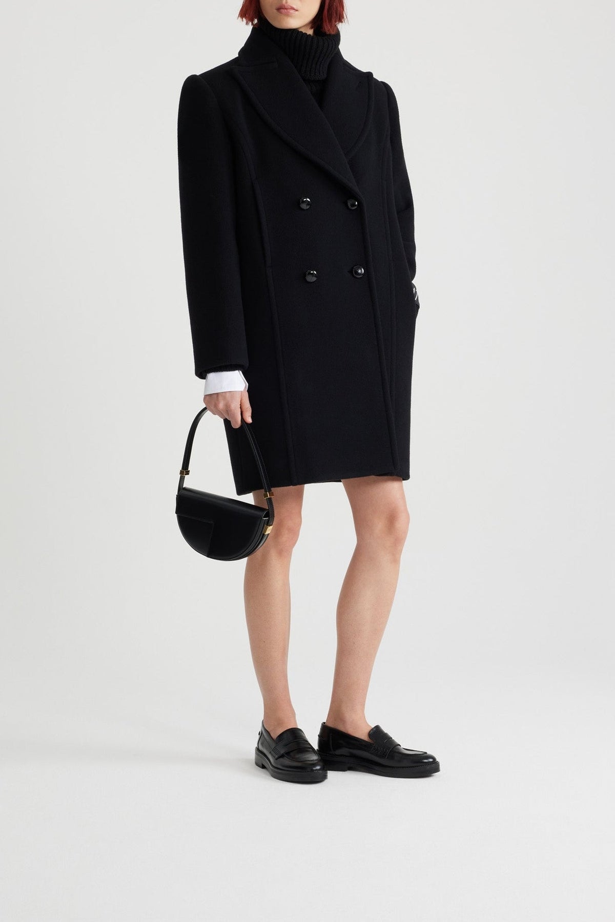 Black / Manteau croisé en laine et cachemire