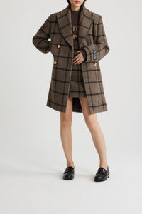 Manteau croisé en laine - Carreaux