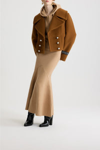 Manteau court croisé en laine - Mahogany