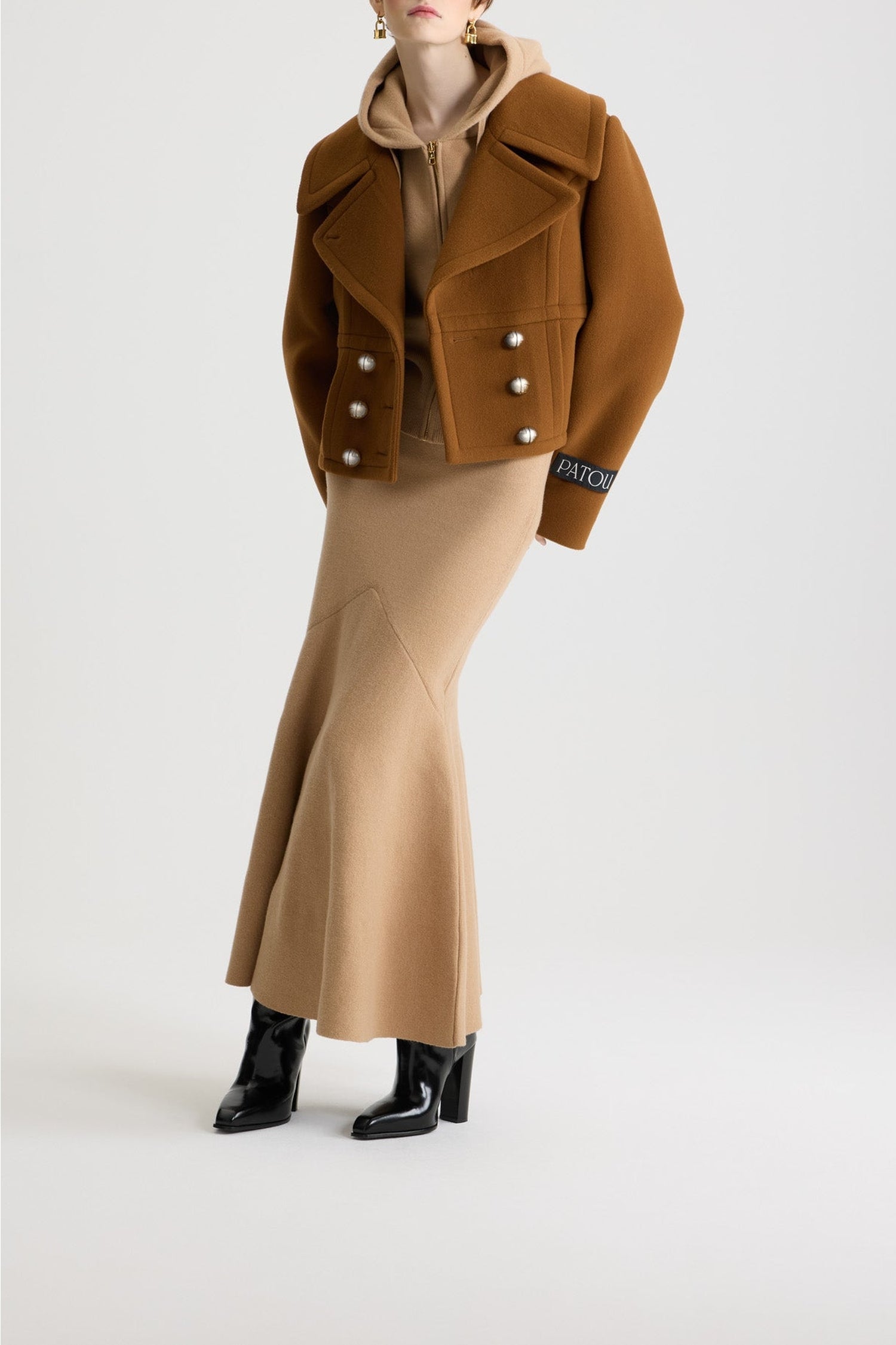 Manteau court croisé en laine - Mahogany