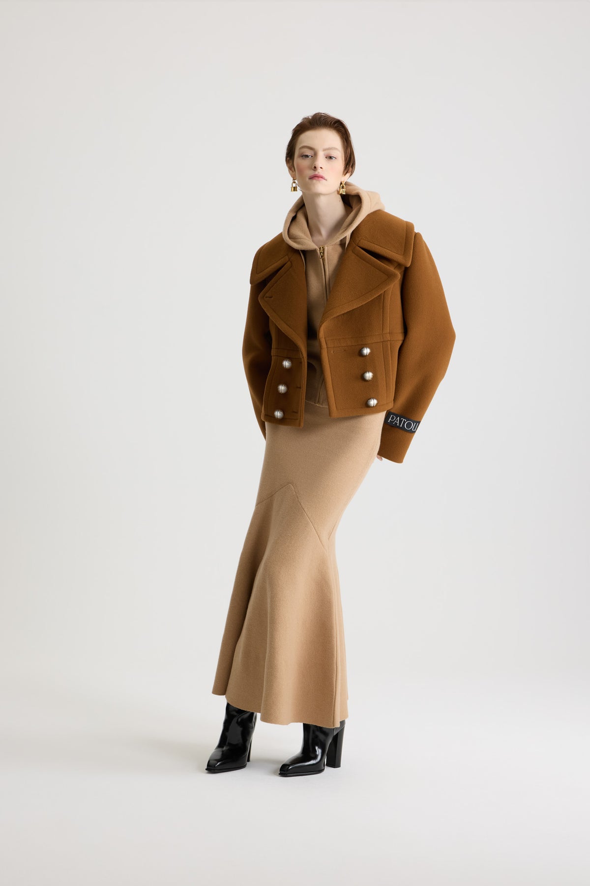 Mahogany / Manteau court croisé en laine mélangée éco-responsable