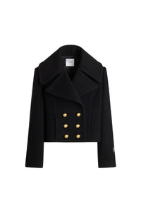 Black / Manteau court croisé en laine mélangée éco-responsable