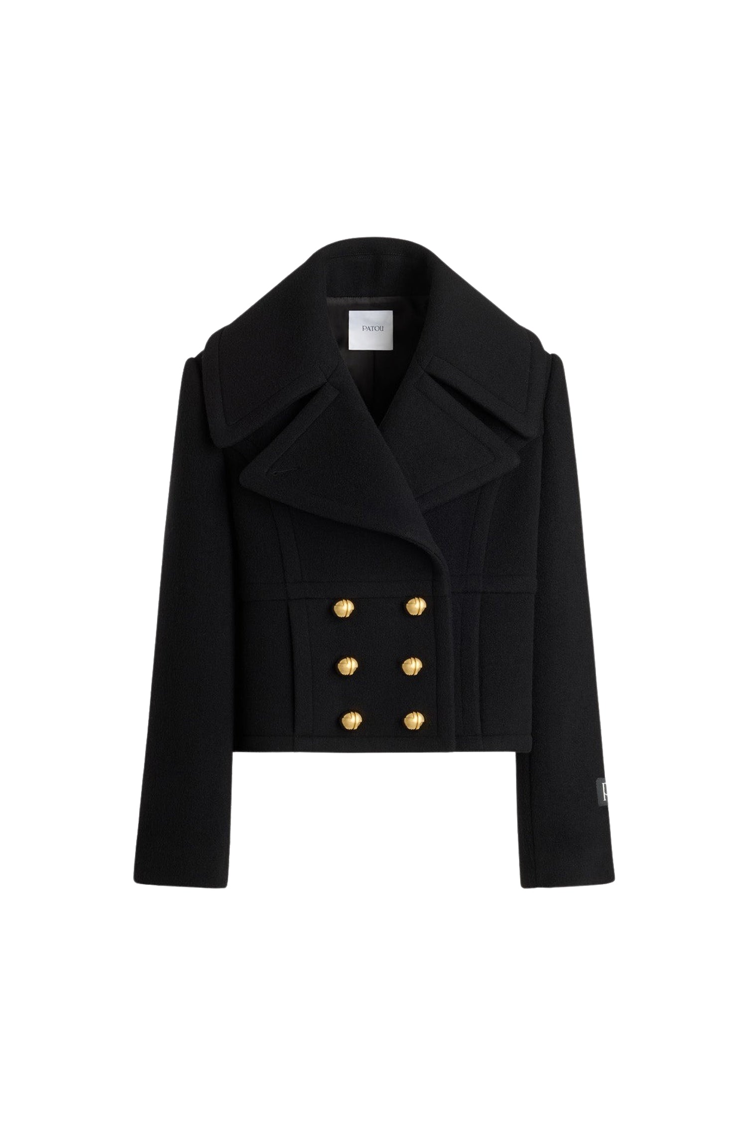 Black / Manteau court croisé en laine mélangée éco-responsable