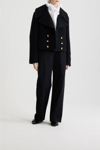 Manteau court croisé en laine - Noir
