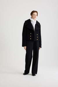 Black / Manteau court croisé en laine mélangée éco-responsable