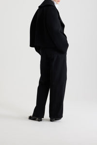 Manteau court croisé en laine - Noir