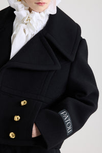 Black / Manteau court croisé en laine mélangée éco-responsable