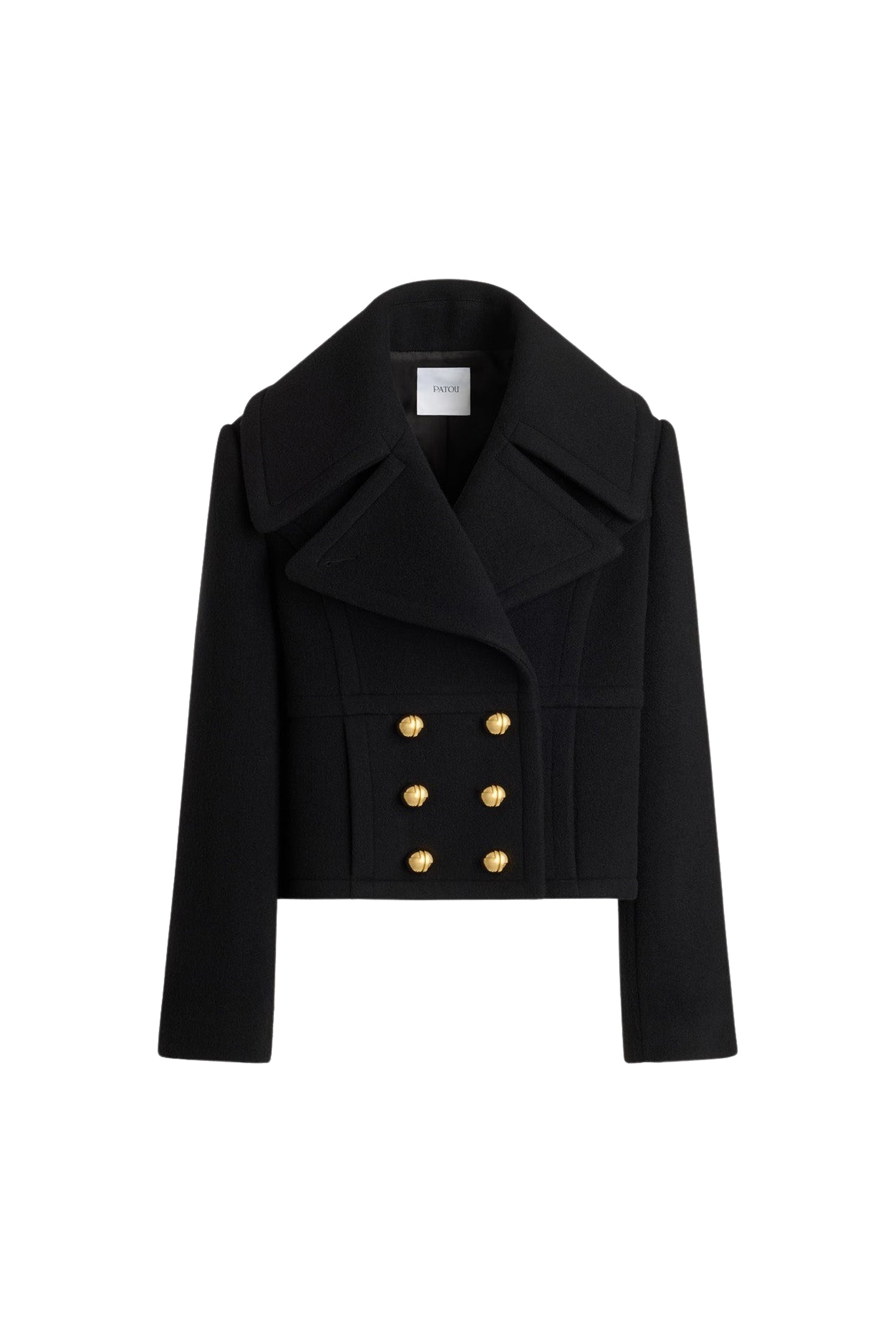 Manteau court croisé en laine - Noir