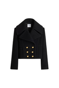 No Label Black / Manteau court croisé en laine mélangée éco-responsable