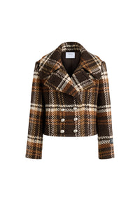 Autumn Checkerboard / Manteau court croisé en laine mélangée