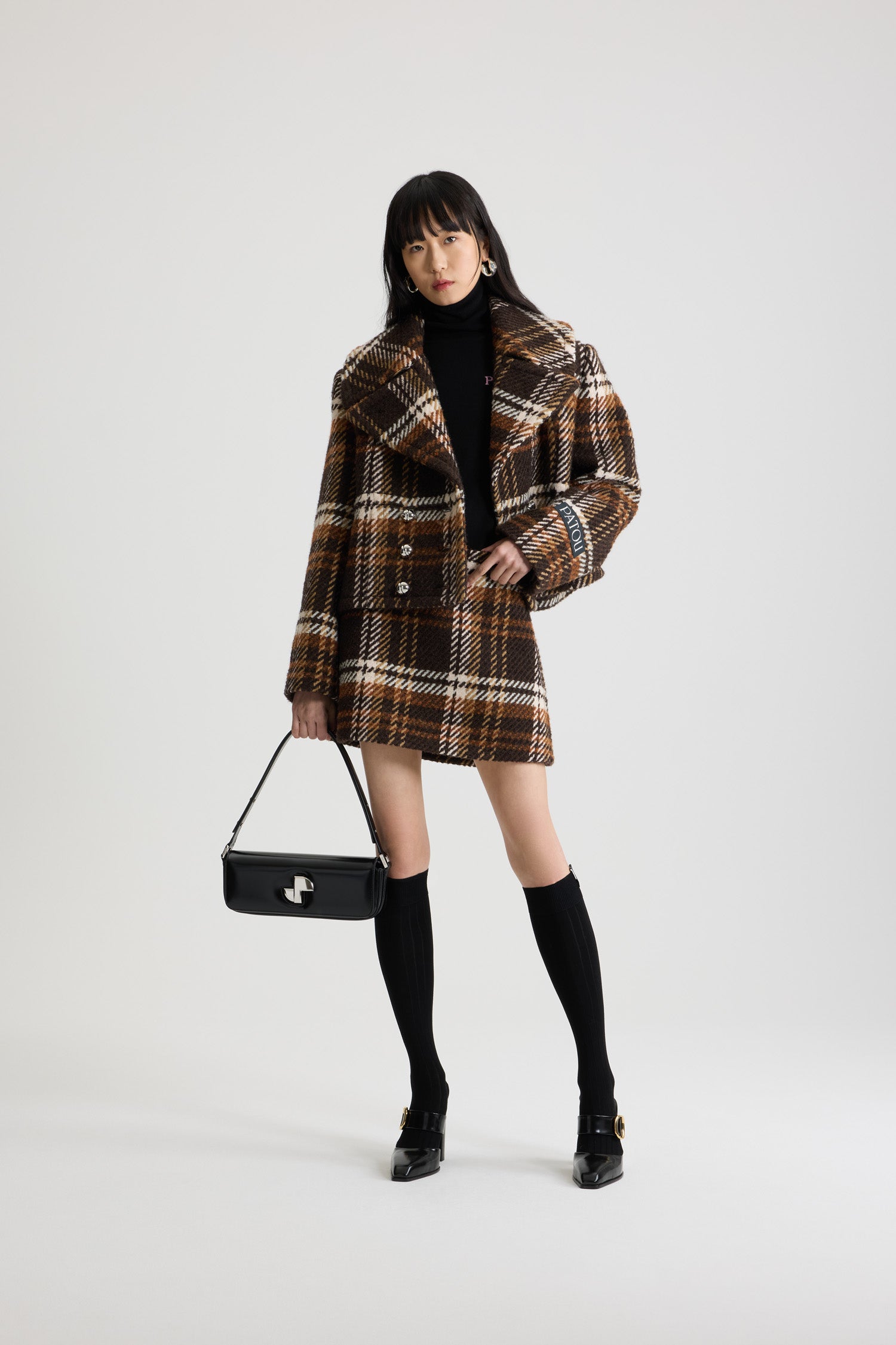Autumn Checkerboard / Manteau court croisé en laine mélangée
