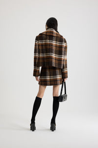 Autumn Checkerboard / Manteau court croisé en laine mélangée