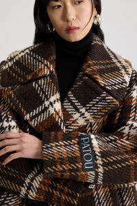 Autumn Checkerboard / Manteau court croisé en laine mélangée