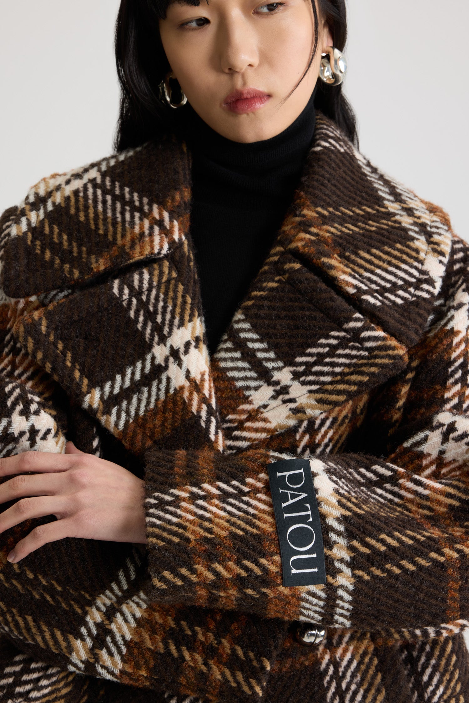 Autumn Checkerboard / Manteau court croisé en laine mélangée