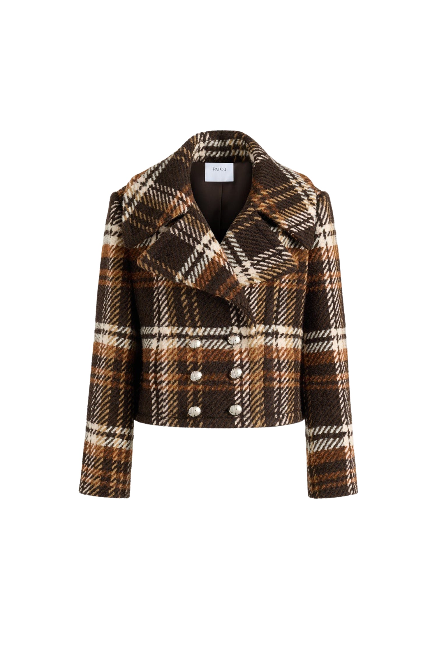 No Label Autumn Checkerboard / Manteau court croisé en laine mélangée